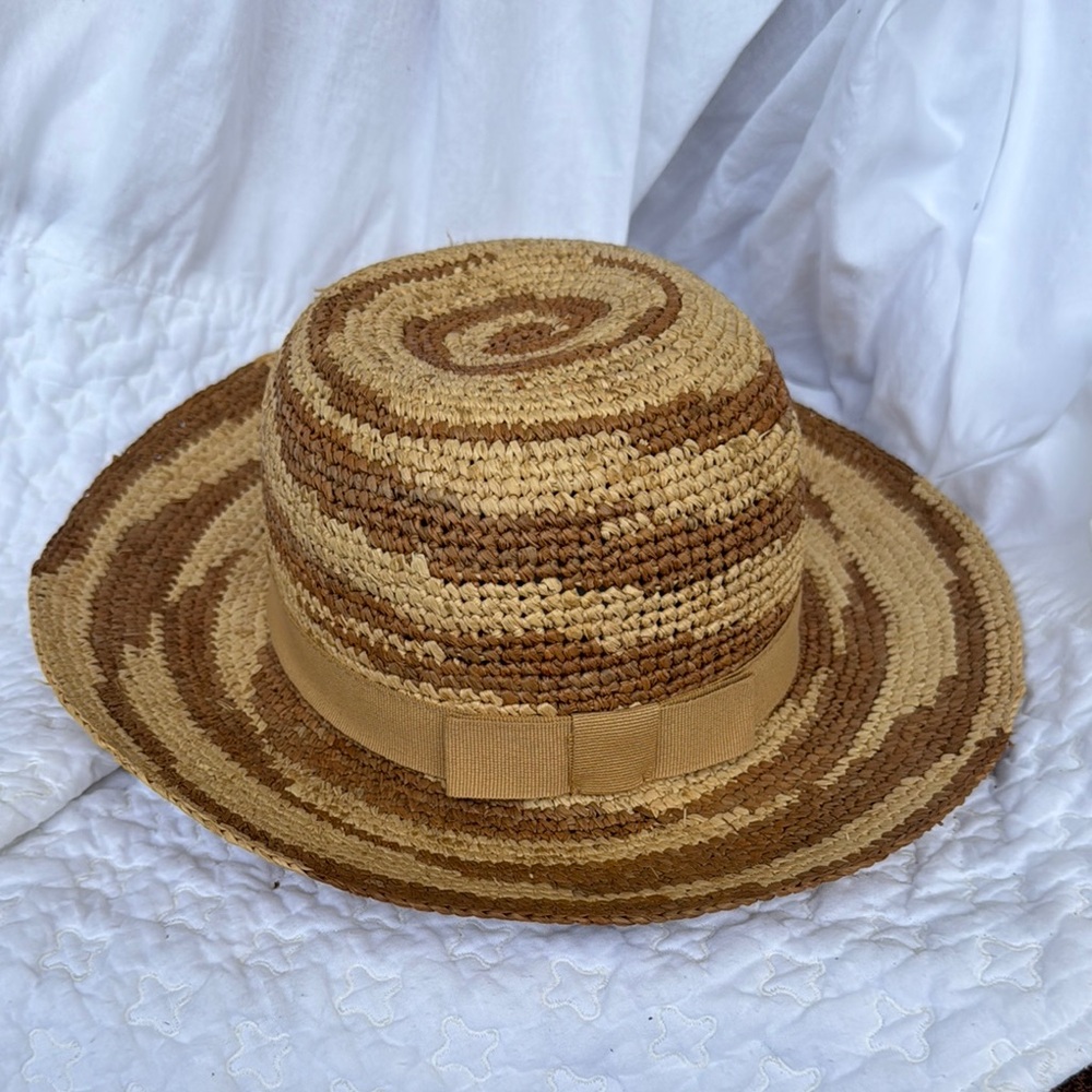 Tan and Brown Woven Sun Hat with Wide Brim